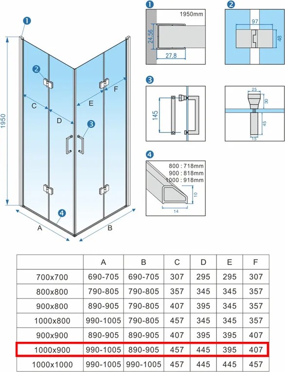BPS-koupelny Obdĺžnikový sprchovací kút HYD-OK13A 100x90 biela/transparent - bez vaničky