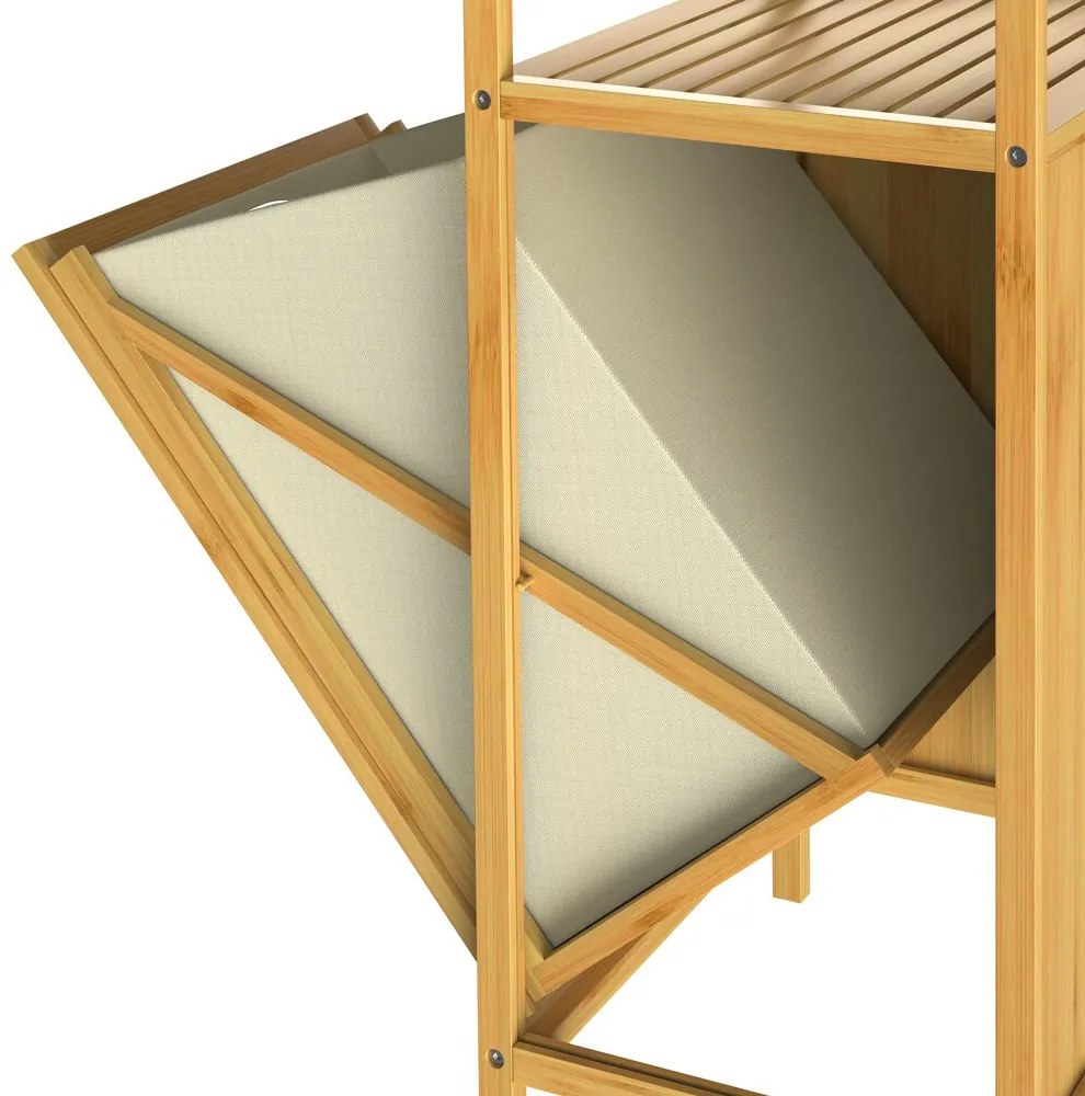 Bambusový regál s košom na bielizeň DORIS,  40x30x95cm, hnedá/krémová Casaria