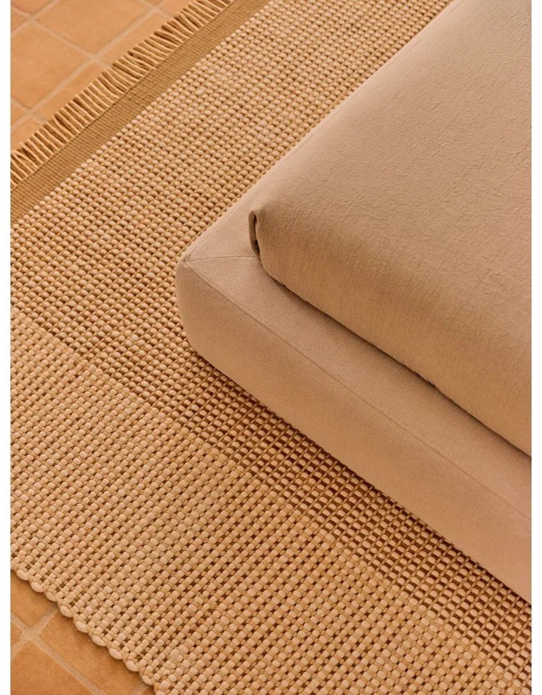 Béžová čalúnená dvojlôžková posteľ bez roštu 160x200 cm Blok – Kave Home