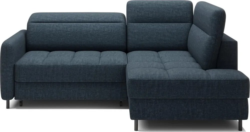 Modrá zamatová rozkladacia/s úložným priestorom rohová pohovka (pravý roh/do L) Barea – ELTAP