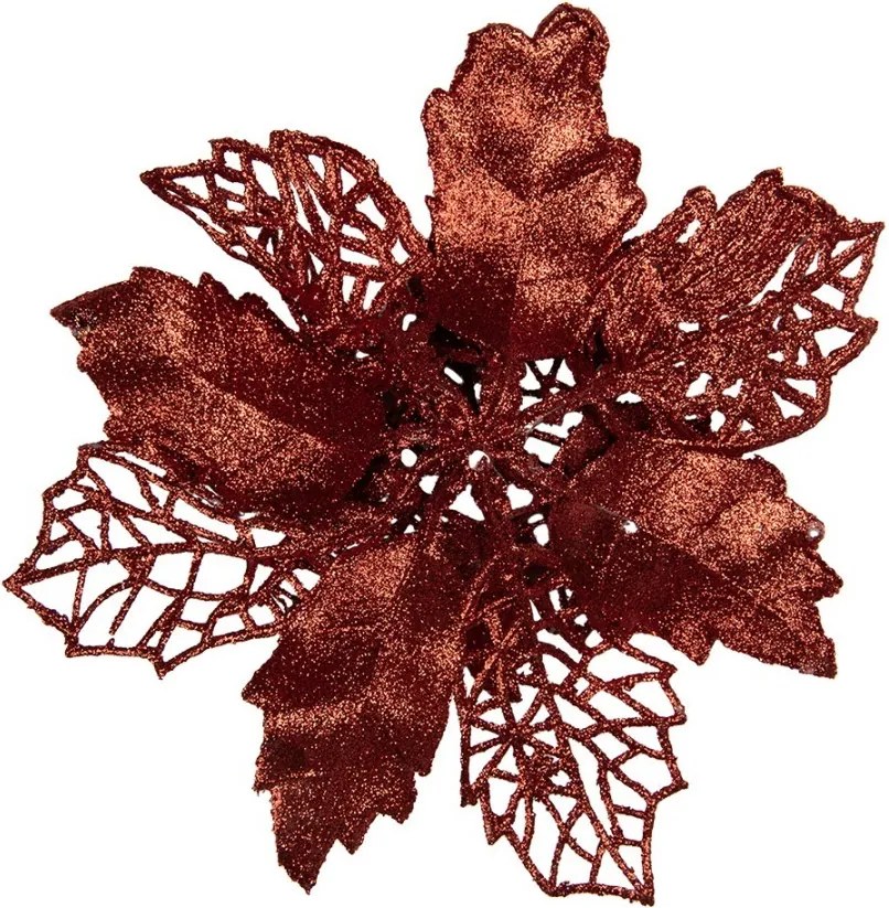 Červená trblietavá umelá dekorácia vianočná hviezda Poinsettia - Ø 22*5 cm