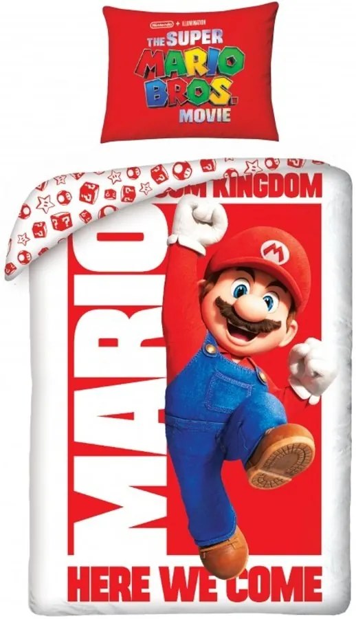 Posteľné obliečky Super Mario - motív Mushroom Kingdom, here we come! - 100% bavlna - 70 x 90 cm + 140 x 200 cm