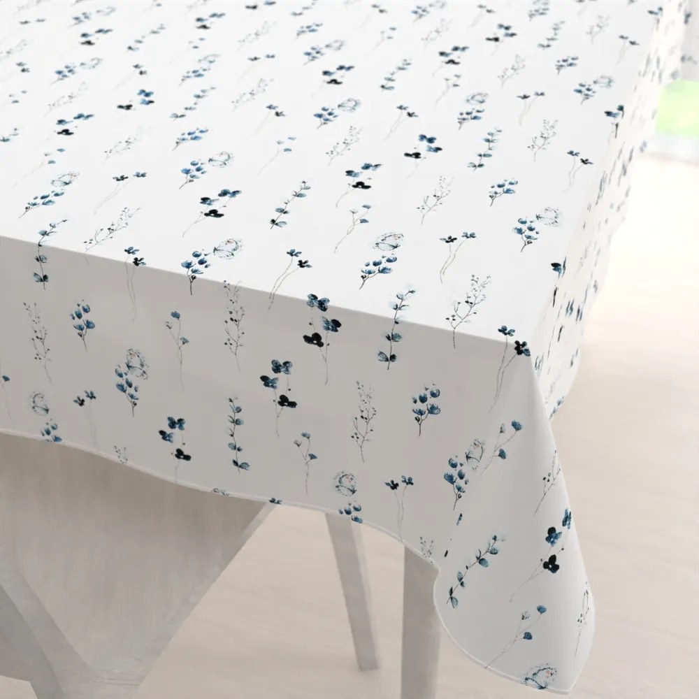 Biante Bavlnený obdĺžnikový obrus Sandra SA-398 Modré kvietky s motýlikmi 140x220 cm