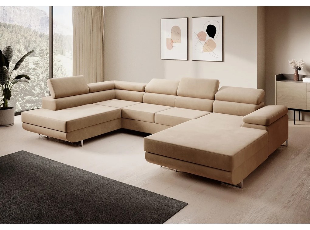 Rohová rozkladacia sedacia súprava U 274 MARYEN Pravá Svetlo hnedá