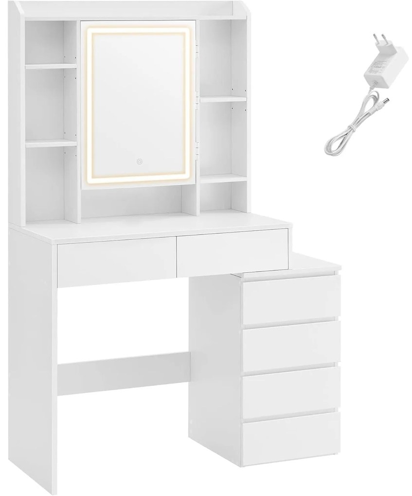 VASAGLE toaletný stolík s LED osvetlením, biely