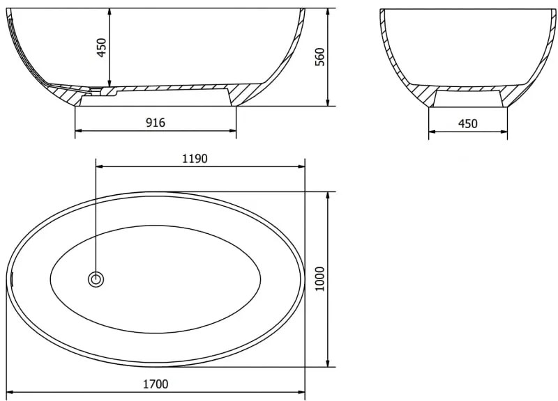 Mexen Prato, voľne stojaca vaňa z konglomerátu 170 x 100 cm, biela matná, 57251701000