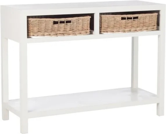 Biely konzolový stolík s dvoma košíkmi - 110*45*82cm