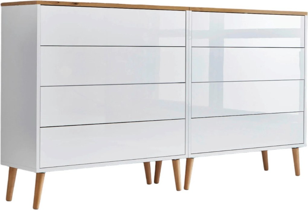 XXXLutz ŠIROKÁ KOMODA, biela, dub artisan, biela s vysokým leskom, 158/86/33 cm MID.YOU - Komody - 001067001502