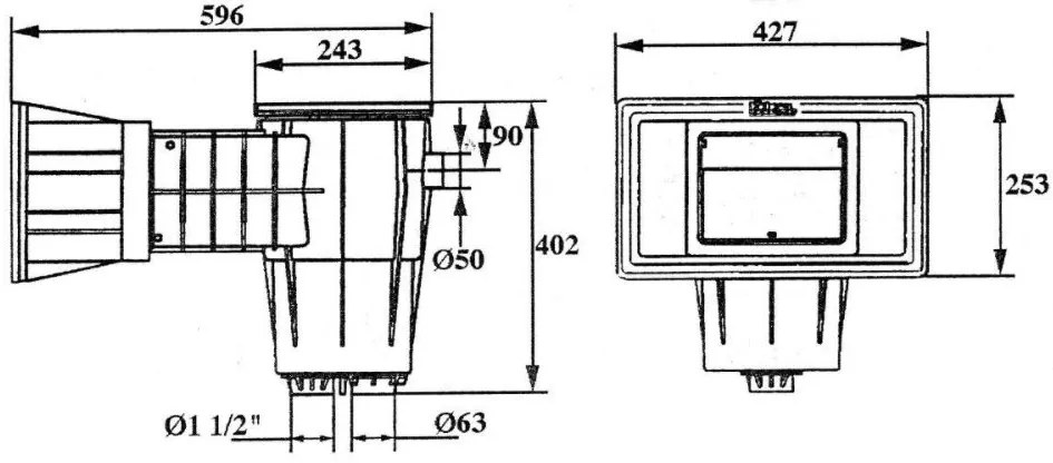 Bazénový skimmer s dlhým a širokým hrdlom 400 x 230 mm KRIPSOL