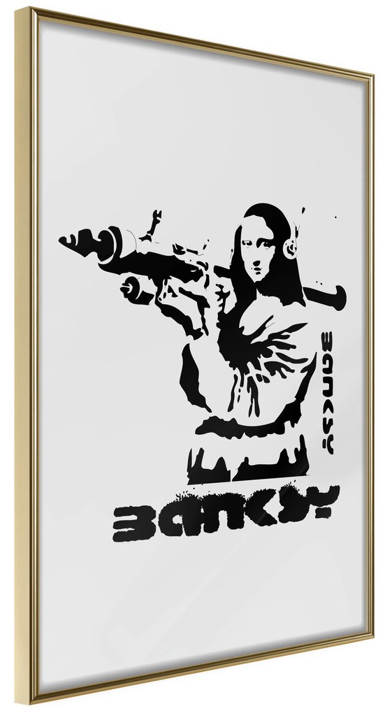 Artgeist Plagát - Mona Lisa with a Bazooka [Poster] Veľkosť: 40x60, Verzia: Čierny rám