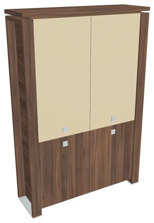 Vysoká skriňa Verno+ 140 x 46 x 210 cm, kombinované dvere, orech / vanilka