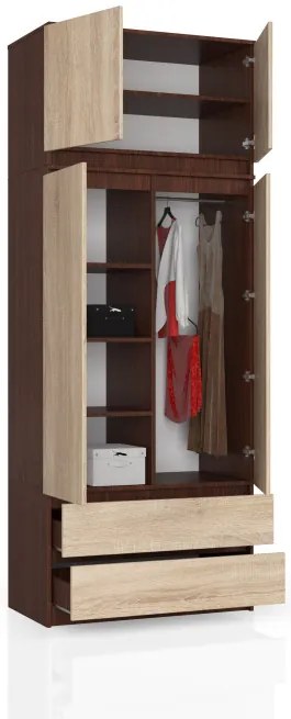 Skriňa s nadstavcom S 90 cm 2D 2SZ CLP wenge / sonoma