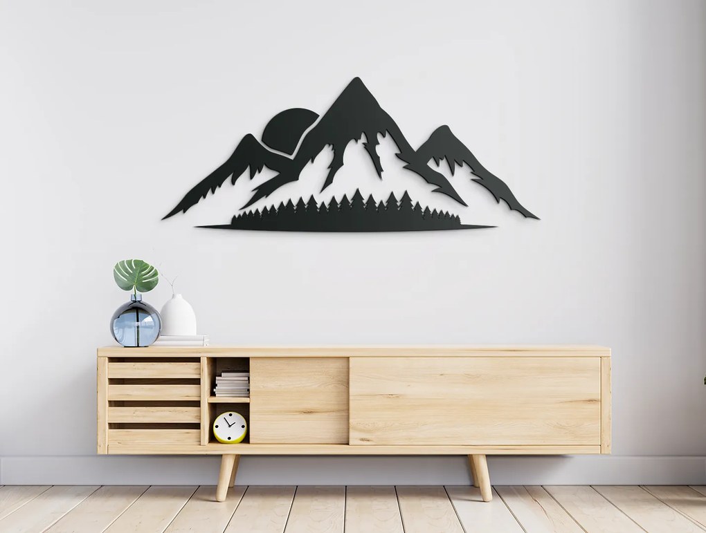 drevko Drevený obraz Západ Slnka za hory Rozmer obrazu: 18 x 44,5 cm, Farba dekorácie: Čierna