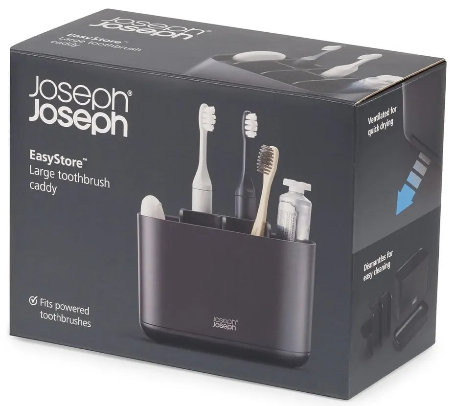 Čierny plastový stojan na zubné kefky EasyStore – Joseph Joseph