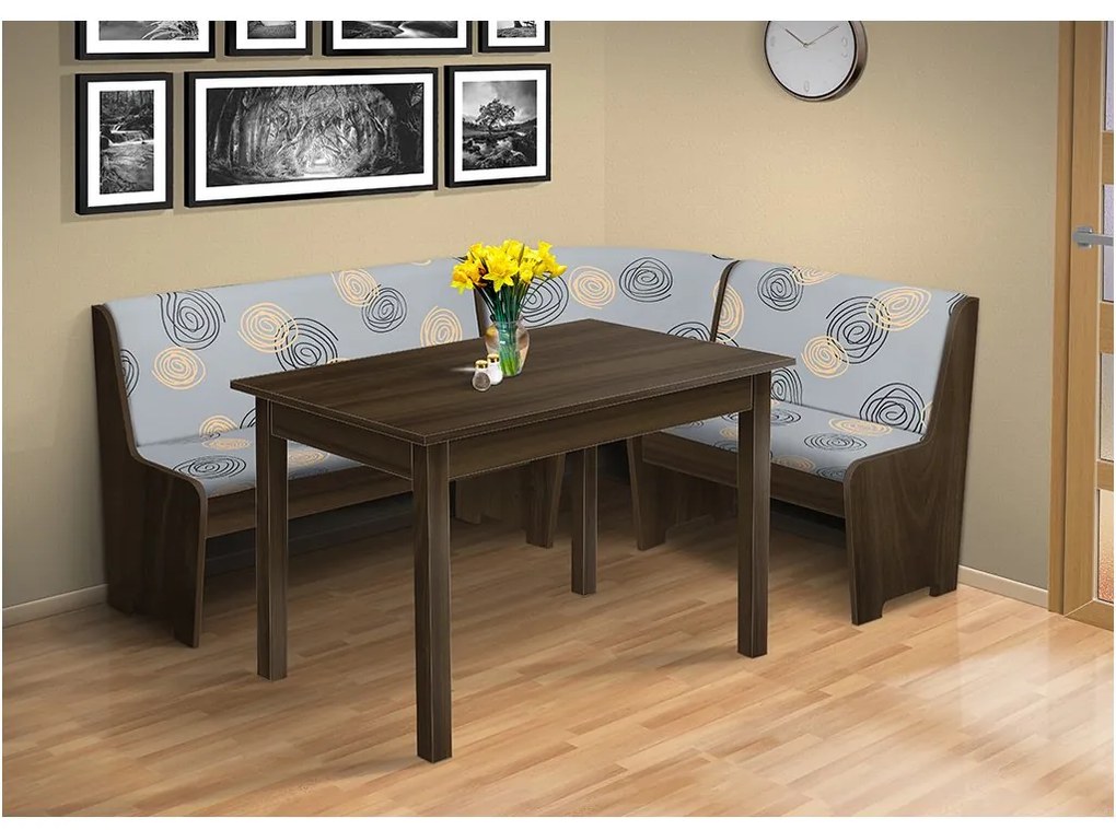 Nabytekmorava Rohová lavica so stolom farba lamina: orech lyon 9614, čalúnenie vo farbe: Mega 13 V3 šedá
