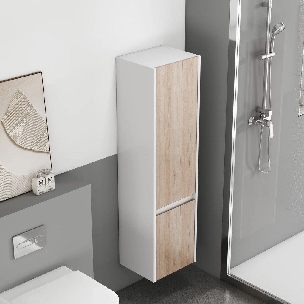 Vysoká závesná kúpeľňová skrinka Houseland Nivra dub/biela
