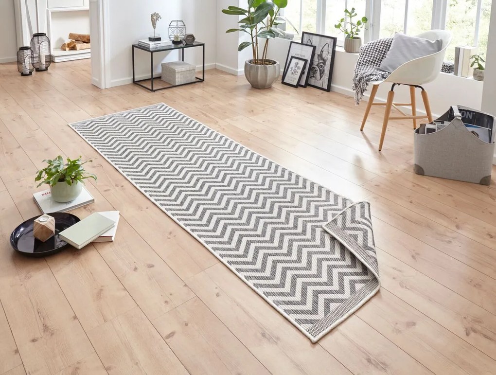 NORTHRUGS - Hanse Home koberce Kusový koberec Twin Supreme 103432 Palma grey creme – na von aj na doma - 80x350 cm