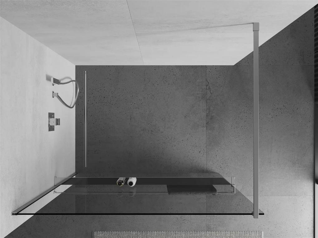 Mexen Kioto+, sprchová zástena s poličkou a držiakom na uteráky 90 x 200 cm, 8mm číre sklo, chrómový profil, 800-090-121-01-00
