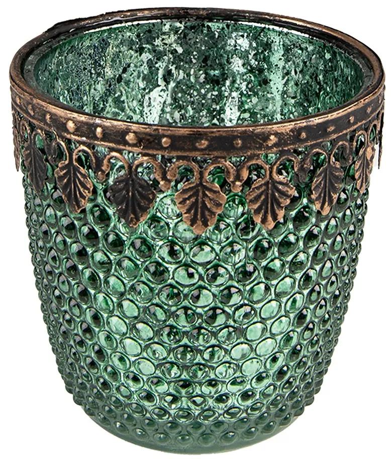 Zelený sklenený svietnik na čajovú sviečku s ozdobným okrajom - Ø 9*9 cm