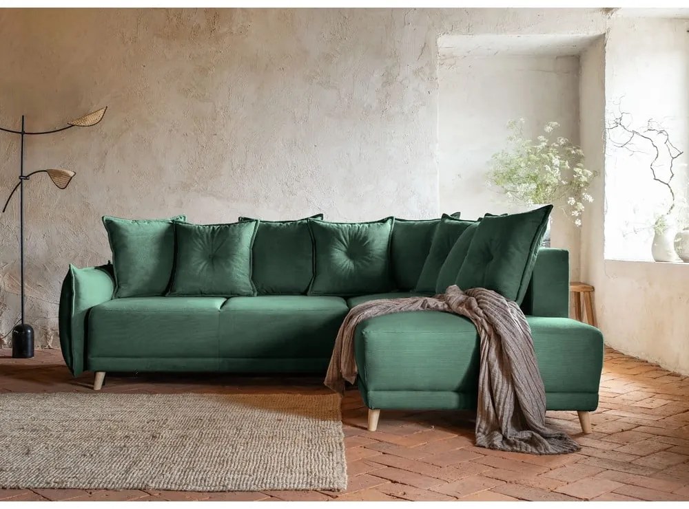 Zelená menčestrová rozkladacia rohová pohovka (pravý roh) Lazy Lukka – Miuform