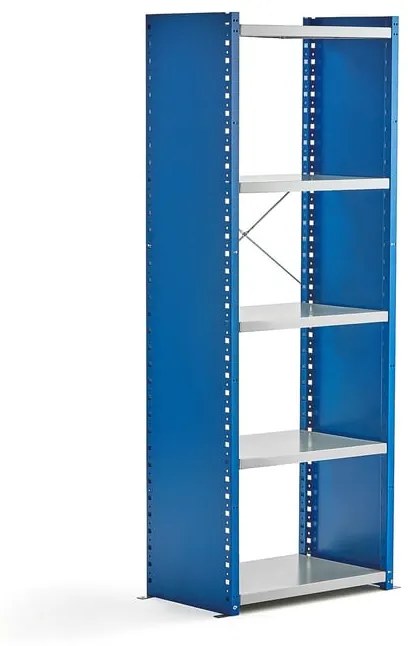 Policový kovový regál MIX, základná sekcia, 1740x600x400 mm, modrá, šedá