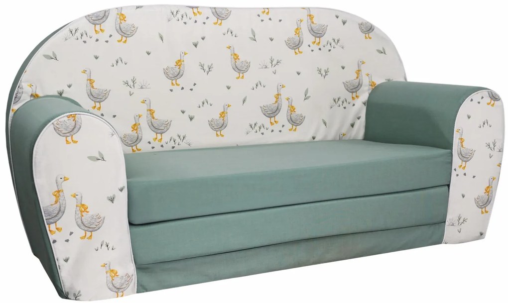 Detská rozkladacia MINI pohovka Husičky - zelená/biela