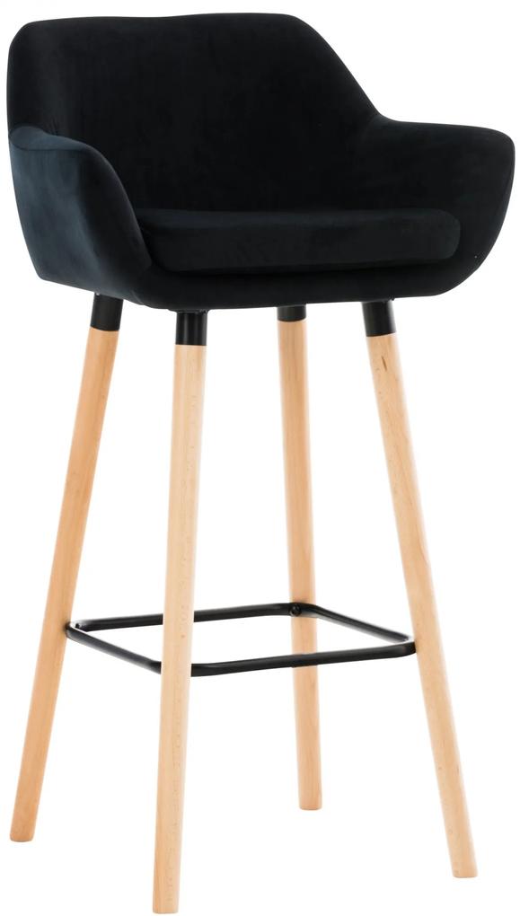 Barová stolička Grant ~ zamat, drevené nohy natura - Čierna