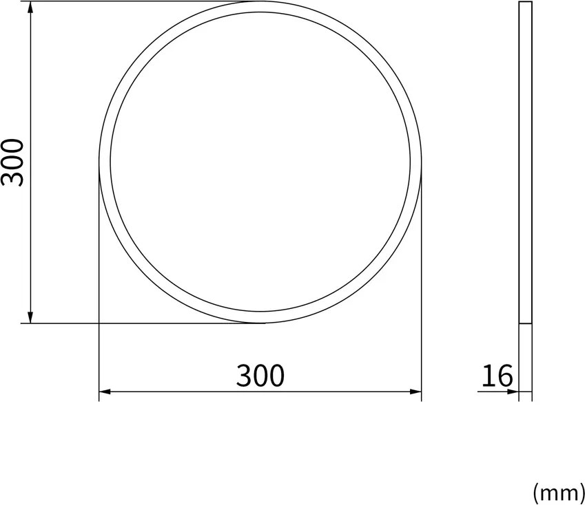 Erga Round, okrúhle zrkadlo 30cm, čierny rám, ERG-V01-ROUND-3030-BK