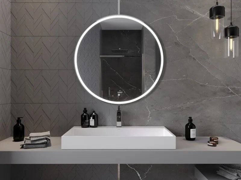Mexen Gobi, LED okrúhle kúpeľňové zrkadlo s podsvietením 90 cm, 6000K, ochrana proti zahmlievaniu, 9801-090-090-611-00