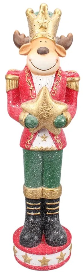 Červeno-zelená vianočná dekorácia socha Sob s hviezdou - 24*20*80 cm
