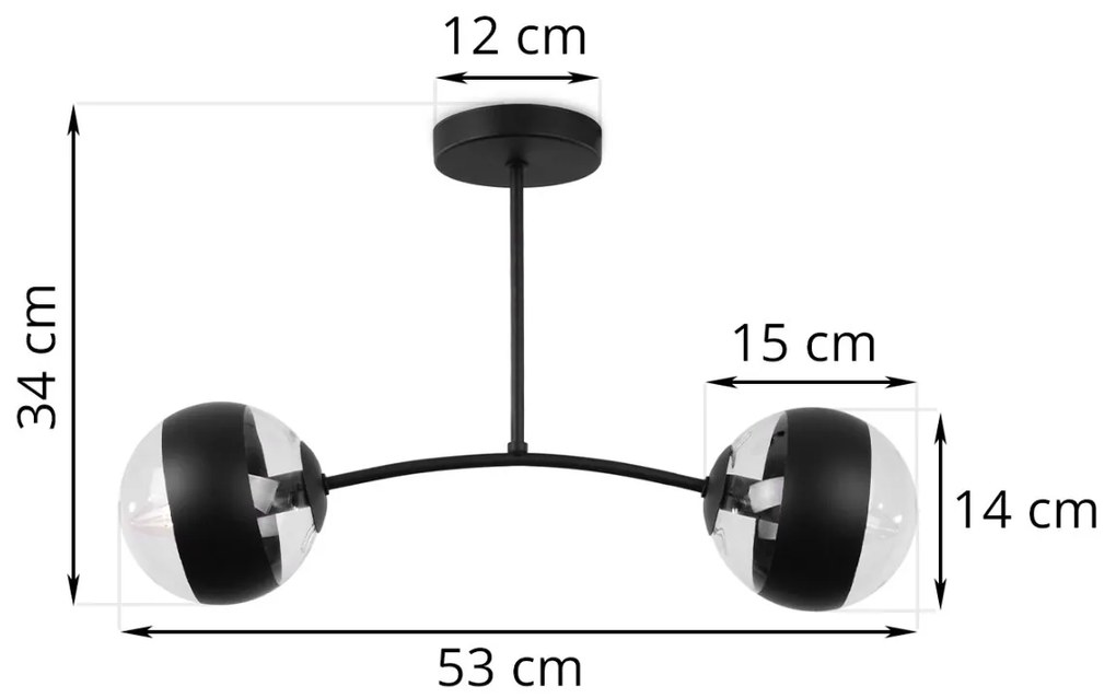 Stropné svietidlo Toledo, 2x čierne/transparentné sklenené tienidlo, B
