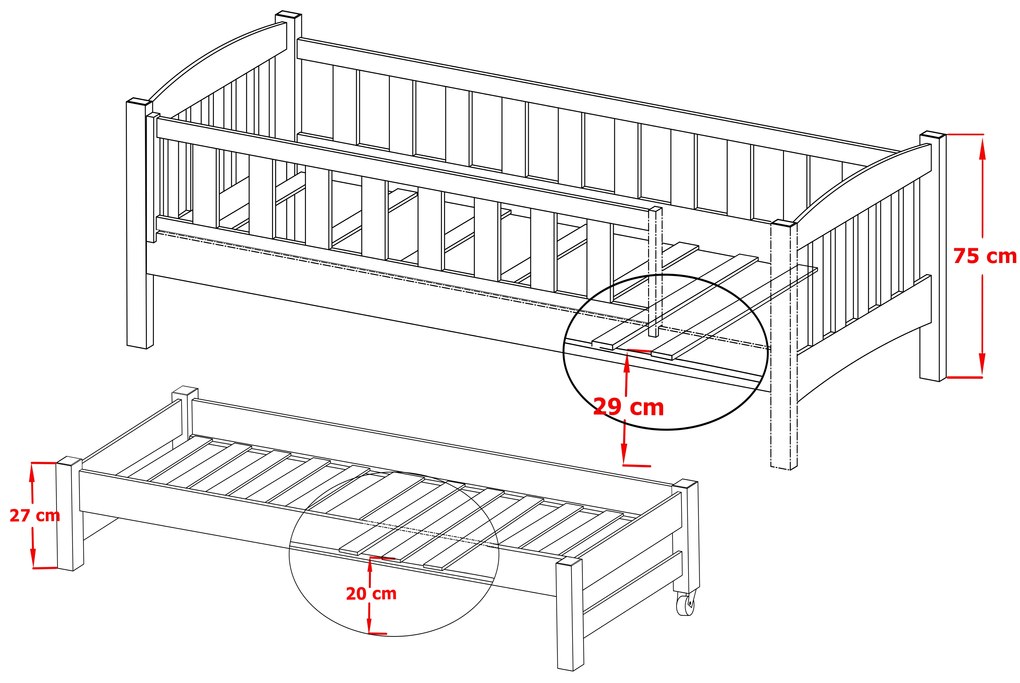 Detská posteľ 90 x 200 cm Amalia (s roštom a úl. priestorom) (borovica). Vlastná spoľahlivá doprava až k Vám domov. 1013108