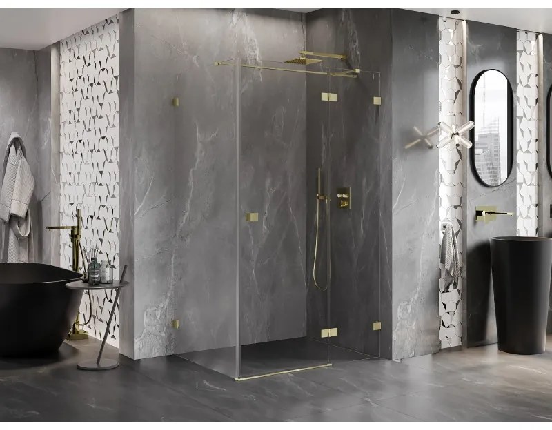Mexen Lunar T, výklopný sprchový kút pravý 130 x 80 cm, 8mm číre sklo, zlatý kartáčovaný - 834T-130-080-55-00-P