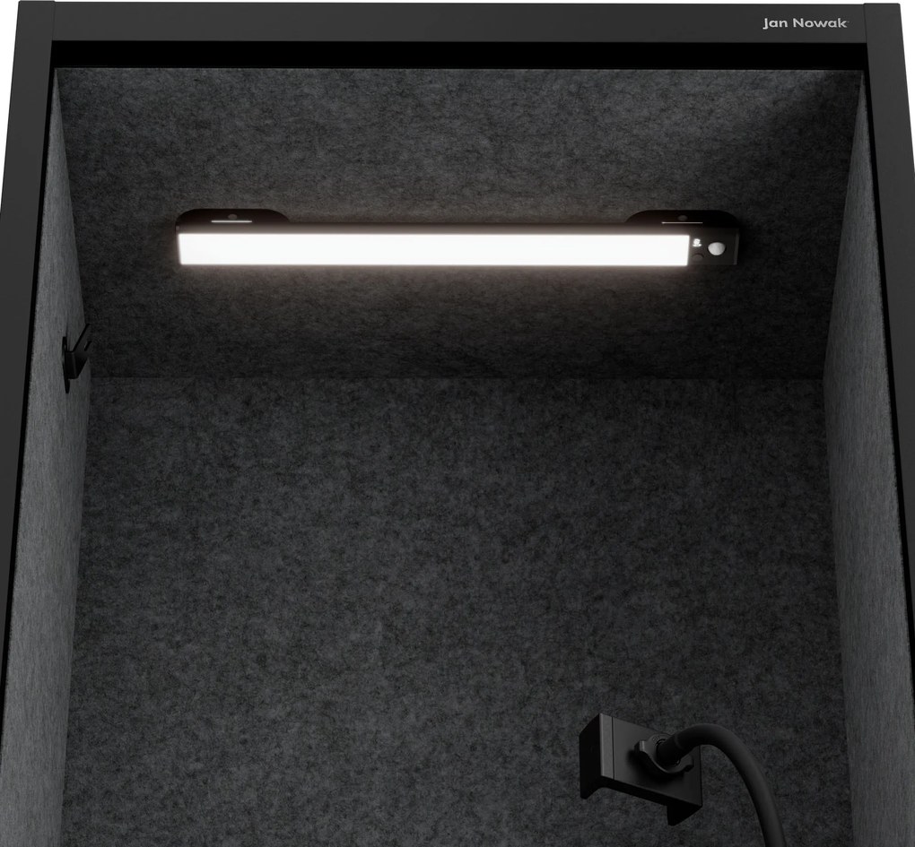 Akustická kabína SALLY MentalBox 600 mm – čierny korpus, tmavosivé sedadlo