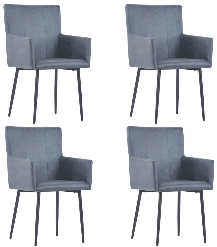 Jedálenské stoličky s opierkami rúk 4 ks sivé umelá semišová koža