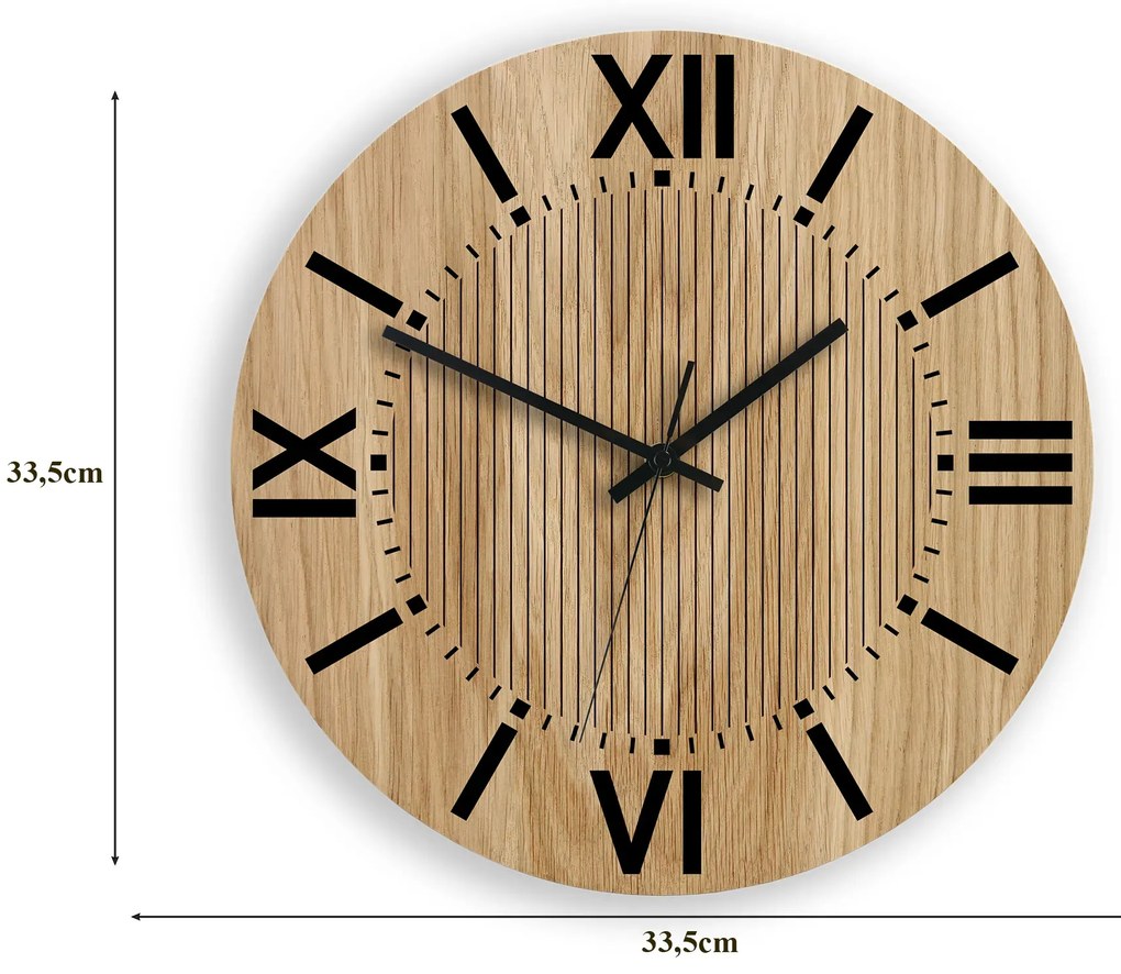 Drevené nástenné hodiny Santiago 33 cm dub prírodný/čierny