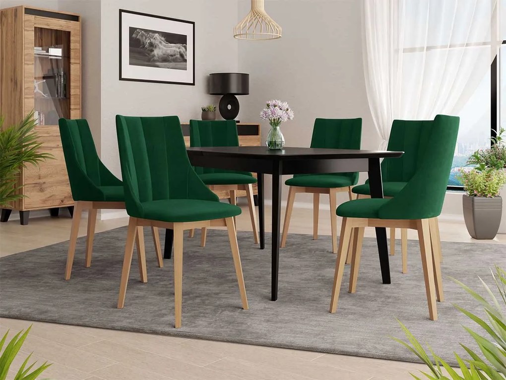 Rozkladací stôl Botiler 140x80 so 6 stoličkami ST97 07, Farby: čierny, Potah: Magic Velvet 2216