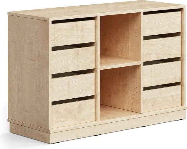 Úložná skrinka CASPER, 8 zásuviek, 2 priehradky, so soklom, breza