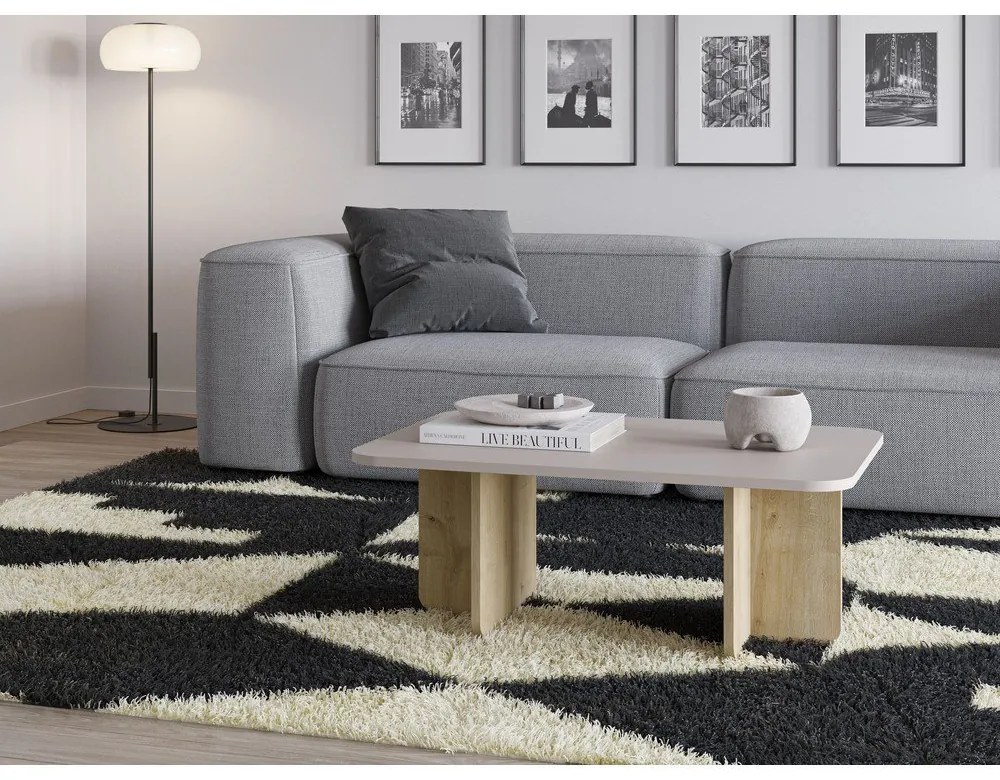 Krémovobiely/v prírodnej farbe konferenčný stolík v dekore duba 56x100 cm Hillary – Marckeric