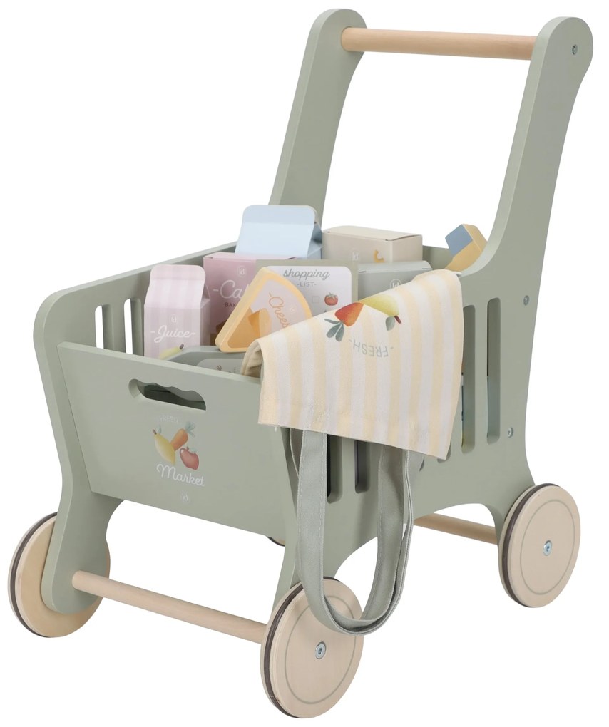 Nákupný vozík s doplnkami drevený