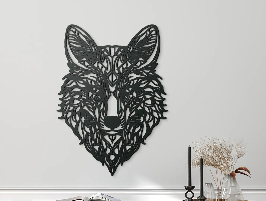drevko Mandala na stenu Duch vlka Rozmer obrazu: 65 x 47,5 cm, Farba dekorácie: Čierna