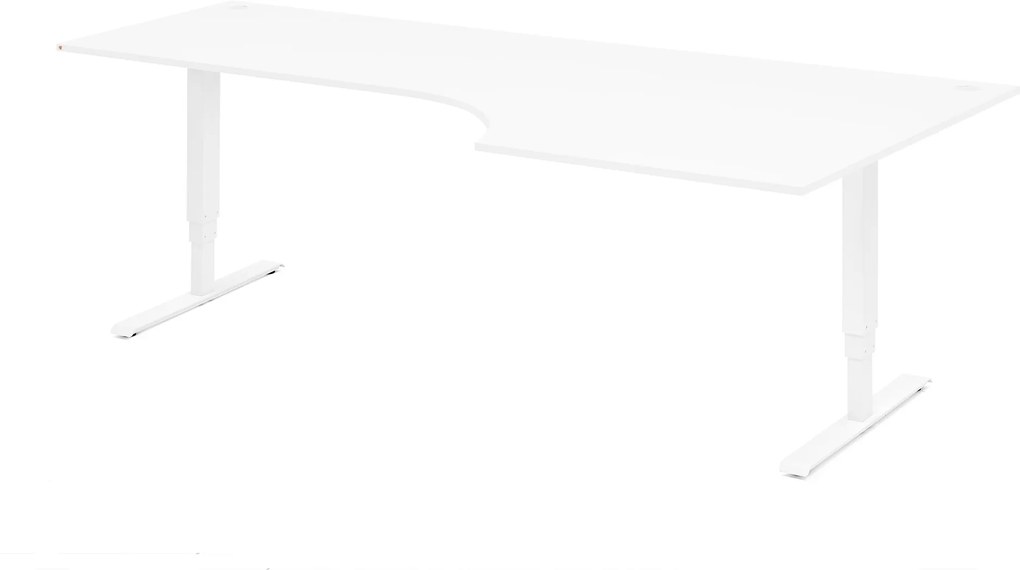 Výškovo nastaviteľný stôl Adeptus, rohový pravý, 2000x1200 mm, biely