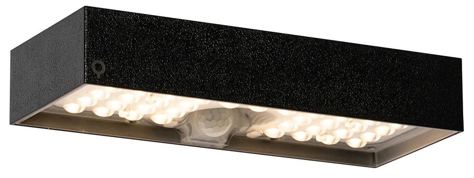 Vonkajšia nástenná lampa čierna so stmievacím svetlom a senzorom na solárny pohon - Kayo