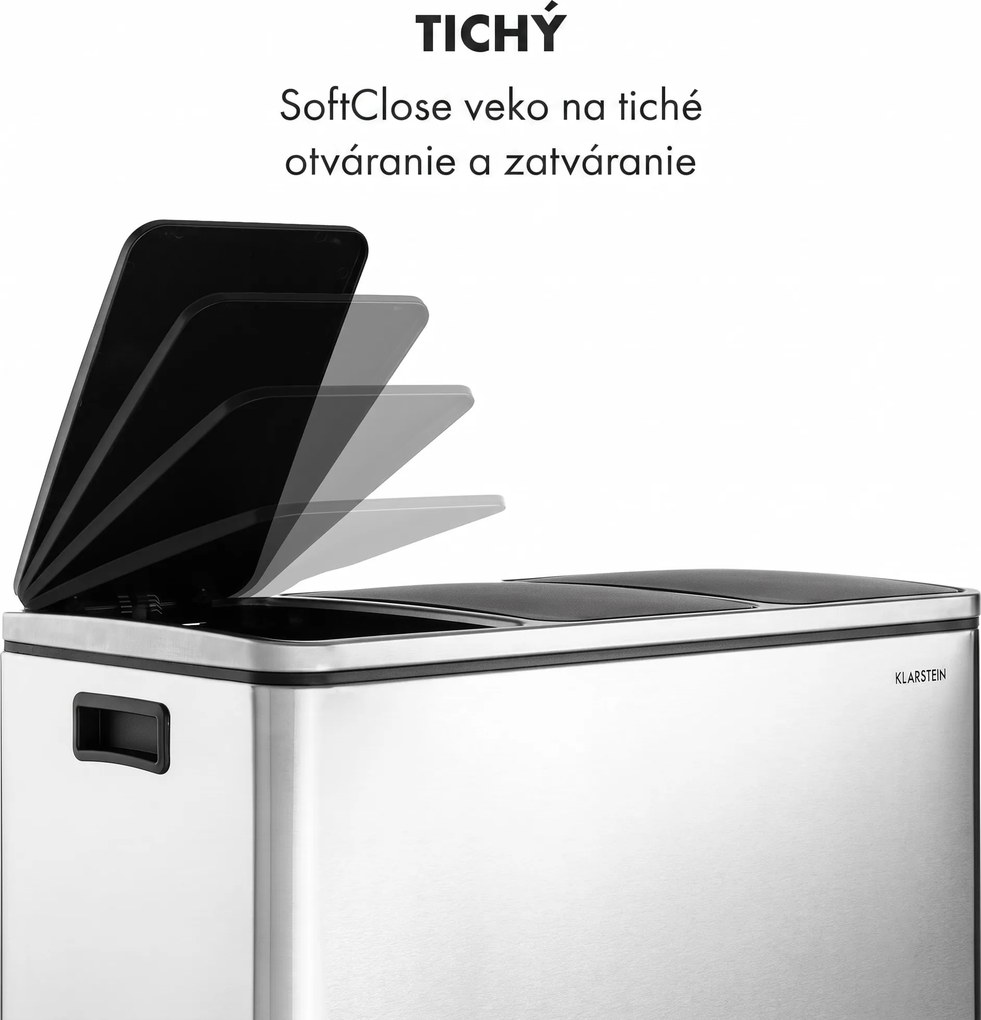 Klarstein Grandmaster Trash, pedálový odpadkový kôš, 54 l/3 x 18 l, tichý, PP, ušľachtilá oceľ