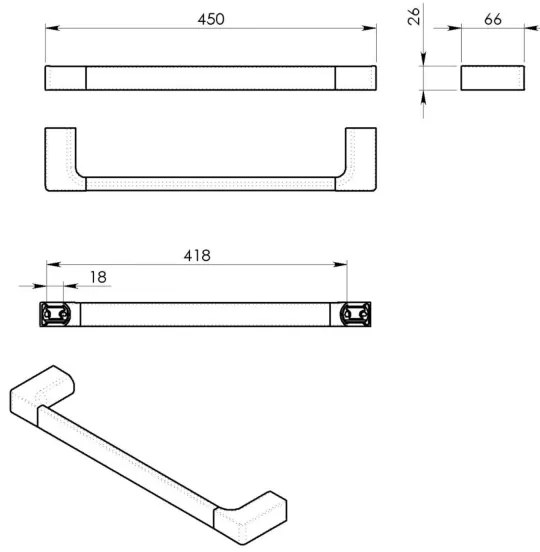 Gedy - Nástenný vešiak na uteráky PIRENEI 6,6x45 cm lesklý chróm