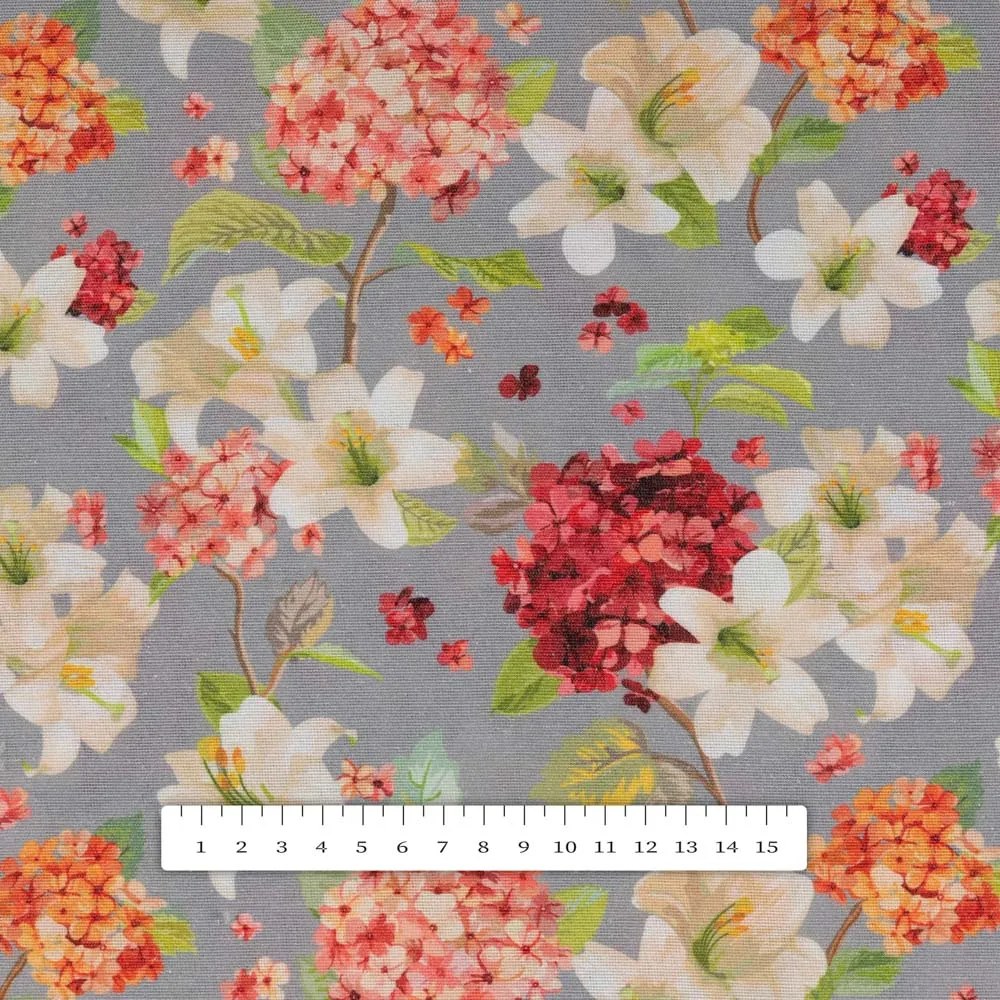 Biante Dekoračná obliečka na vankúš s lemom PML-092 Hortenzie a ľalie na sivom 60 x 60 cm