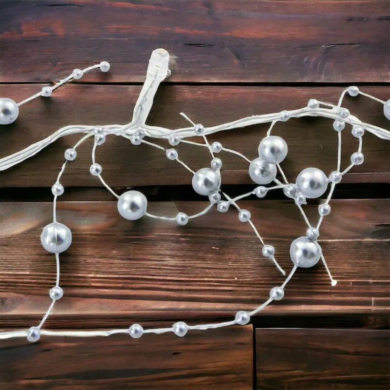 DECOLED LED světelný řetěz na baterie, stříbrné perly, ledově bílá, 10 diod, 1,3 m