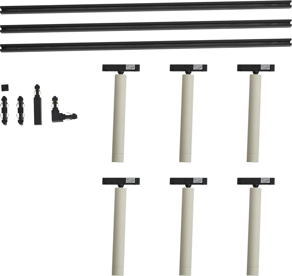 Moderný koľajnicový systém čierny so 6 béžovými reflektormi 1-fázový - Slimline Avery