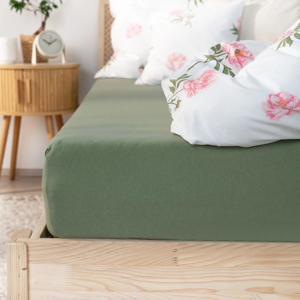 Goldea plachta jersey s napínacou gumou - khaki 120 x 200 cm