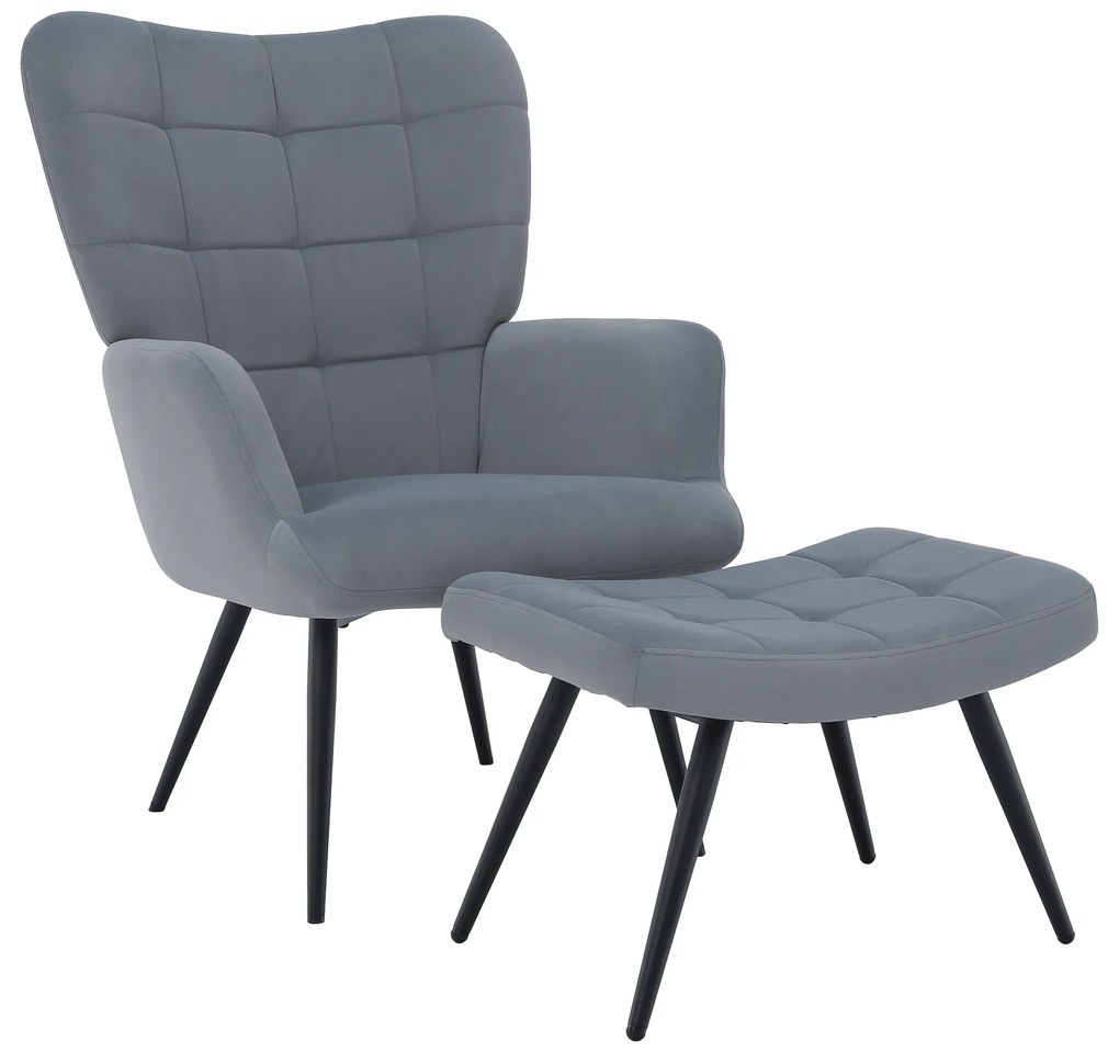 Kreslo s podnožou, sivá Velvet látka/čierna, HABEN
